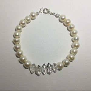 New Handmade Herkimer and Fresh Water Pearl Bracelet.